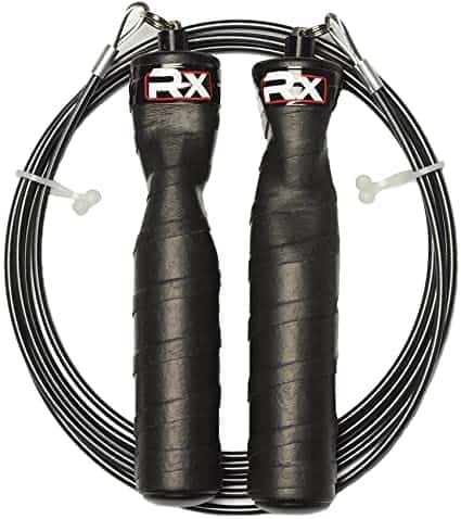 Jump rope coiled up with handles on top